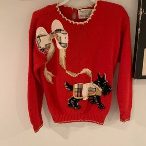 Maria Christina Classics Red Sweater with Bow and Dog Detail - vintage